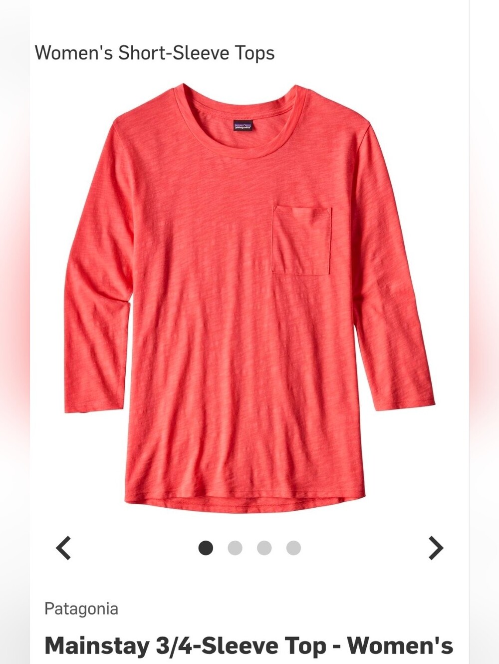 Patagonia Womens Mainstay 3/4 Sleeved Top- XS